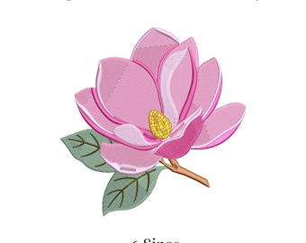 Magnoliablomma rosa broderidesign | Södra Mississippi rosa blommig maskinbroderifil