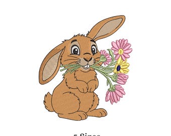 Kaninbroderidesign med blommor | Maskinbroderifil för vårblommor