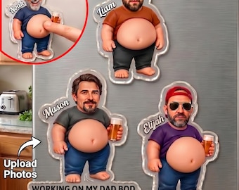 Funny Face Squishy Belly Custom Photo Poke Dad Bod Magnet, Personalized Beer Papa, Father's Day Gift For Husband