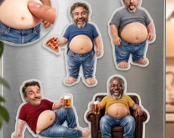 Funny Daddy Face Squishy Belly Fridge Magnet | Custom Father's Day Gift For Husband | Personalized Dad Photo Squeeze Magnet
