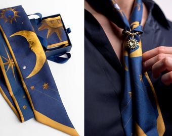 Bufanda de seda para el Día de la Madre, regalo para mamá, bufanda fina con estampado de sol y luna, elegante accesorio para el cabello y el cuello.