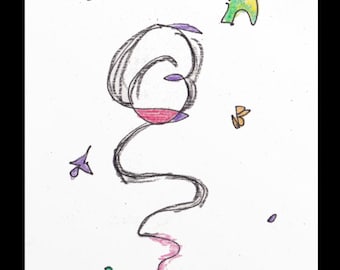 I'm Waiting Postcard, Mixed Media Abstract Art (4 x 6)