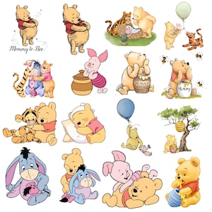 Baby Winnie the Pooh Changeable SVG PNG Bundle, Pooh Bear Clipart, Baby Shower Sublimation Tigger, Eeyore, Piglet Kids, Winnie the Pooh Png