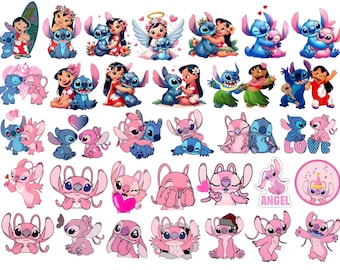 Paquete de imágenes prediseñadas de Lilo y Stitch, Lilo y Stitch PNG, Lilo lindo, Stitch, ángel, imágenes prediseñadas de acuarela, arte de Stitch dibujado a mano, Lilo y ángel PNG