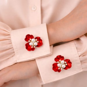Pearl Flower Button Covers | Floral Shirt Jewelry, Set of 2