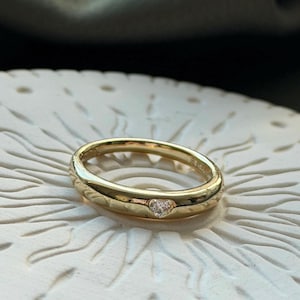 Dainty Gold Band Ring – Minimalist Heart CZ Stackable Ring