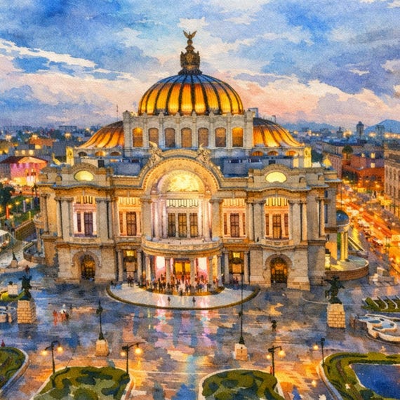 Palacio de Bellas Artes Watercolor Print - Mexico City watercolor art print