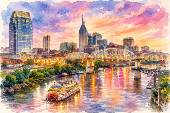 Nashville Watercolor Print - Nashville watercolor art print