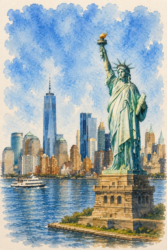 Statue of Liberty Watercolor Print - New York watercolor art print
