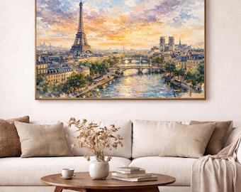 Paris Wall Art Print, Eiffel Tower Watercolor, Beige Bedroom & Living Room Decor