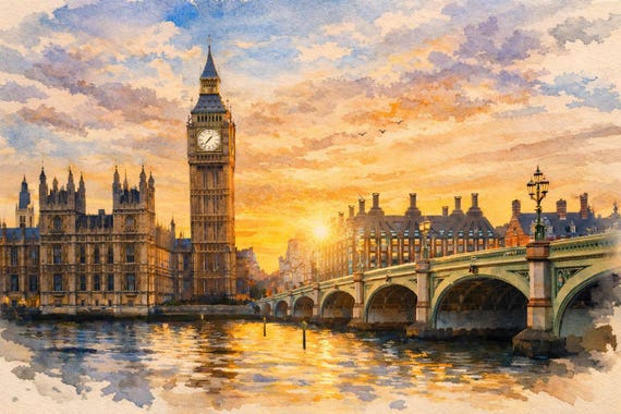 London Skyline Watercolor Print - London watercolor art print