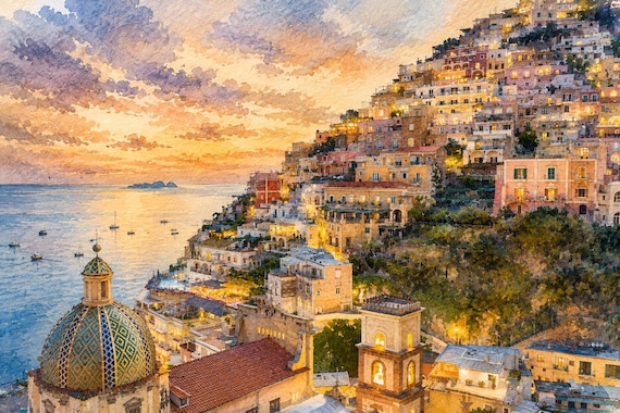 Positano Watercolor Print - Other watercolor art print