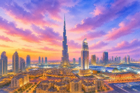 Dubai Watercolor Print - Dubai watercolor art print