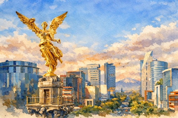 Angel of Independence Watercolor Print - Mexico City watercolor art print