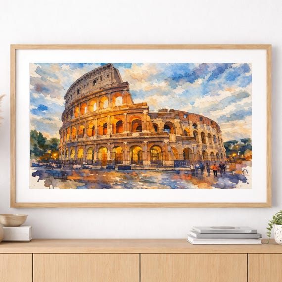 Rome Watercolor Print - Colosseum & Trevi Fountain - Rome watercolor art print