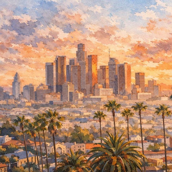 Los Angeles Skyline Watercolor Print - Los Angeles watercolor art print
