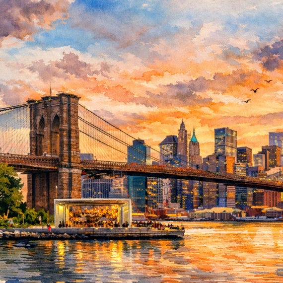 Brooklyn Bridge Watercolor Print - New York watercolor art print