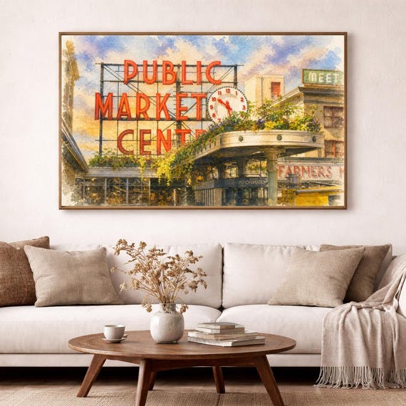 Seattle Pike Place Market Watercolor Print - Seattle watercolor art print
