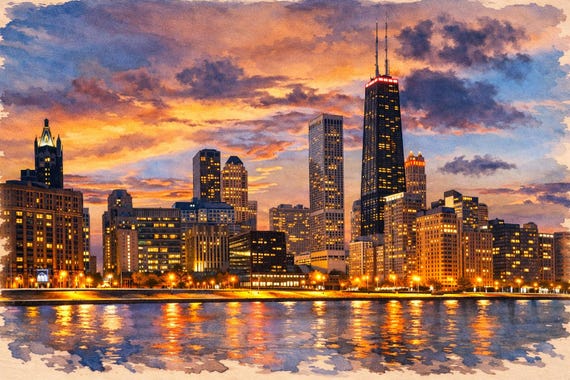 Chicago Skyline Watercolor Print - Chicago watercolor art print