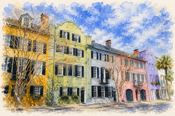 Charleston Rainbow Row Print - Other watercolor art print
