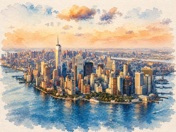 New York City Watercolor Print - New York watercolor art print
