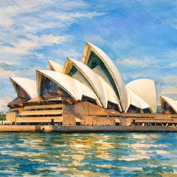 Sydney Canvas Opera House Watercolor Print - Sydney watercolor art print