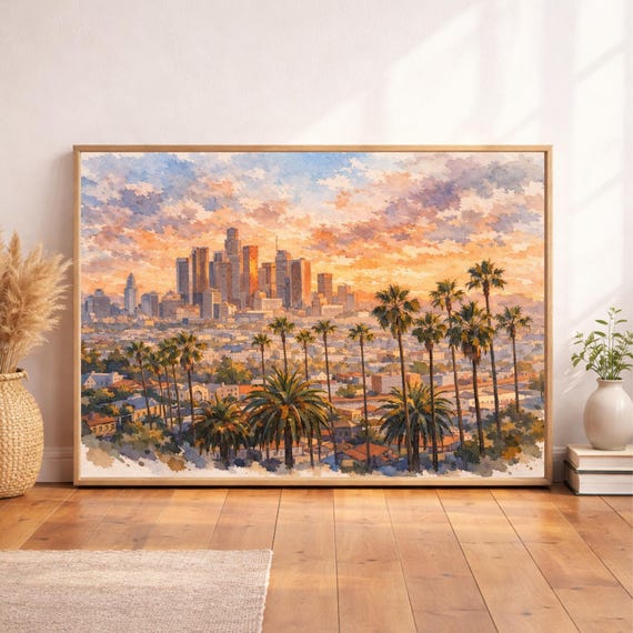 Los Angeles Skyline Watercolor Print - Los Angeles watercolor art print