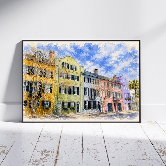 Charleston Rainbow Row Print - Charleston watercolor art print