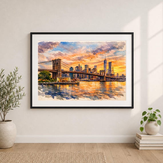 Brooklyn Bridge Watercolor Print - New York watercolor art print