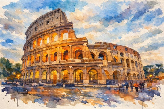 Rome Colosseum Watercolor Print - Rome watercolor art print