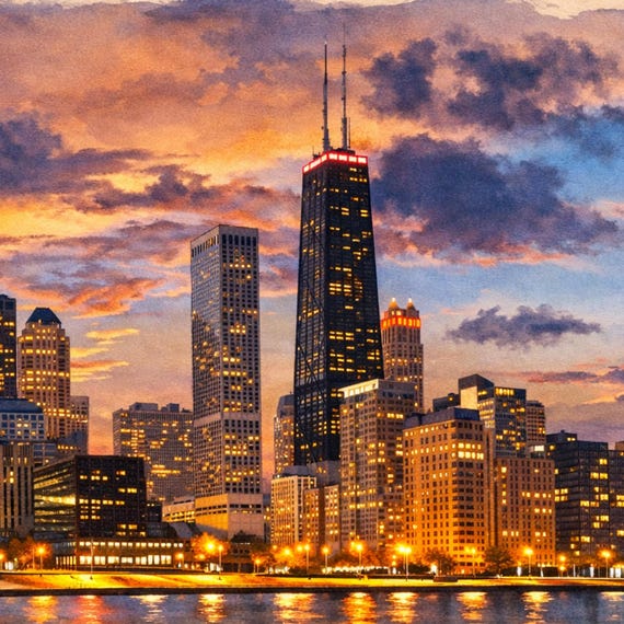 Chicago Skyline Watercolor Print - Chicago watercolor art print