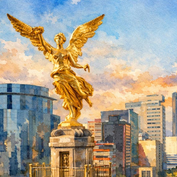 Angel of Independence Watercolor Print - Mexico City watercolor art print