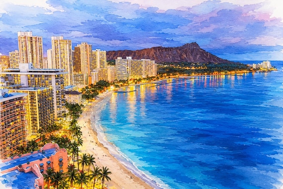 Honolulu Watercolor Print - Honolulu watercolor art print