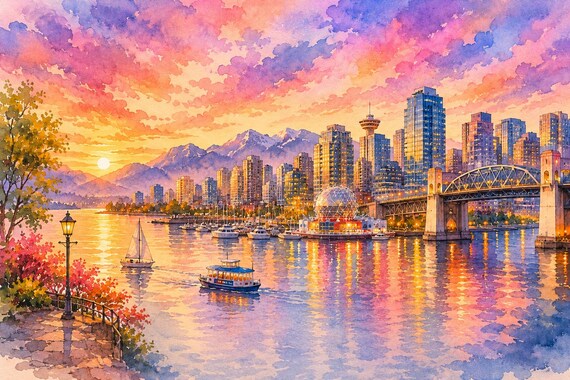 Vancouver Watercolor Print - Vancouver watercolor art print