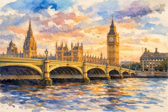 London Bridge Watercolor Art Print - London watercolor art print