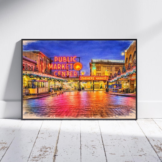 Seattle Pike Place Market Watercolor Print - Seattle watercolor art print