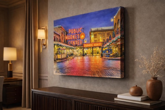 Pike Place Canvas Market Seattle Watercolor - Seattle watercolor art print