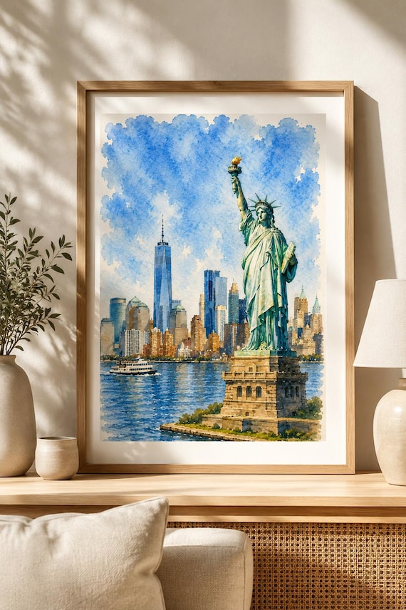 Statue of Liberty Vertical Watercolor Print - New York watercolor art print