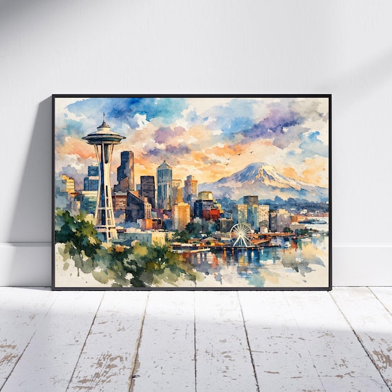 Seattle Watercolor Wall Art - Seattle watercolor art print