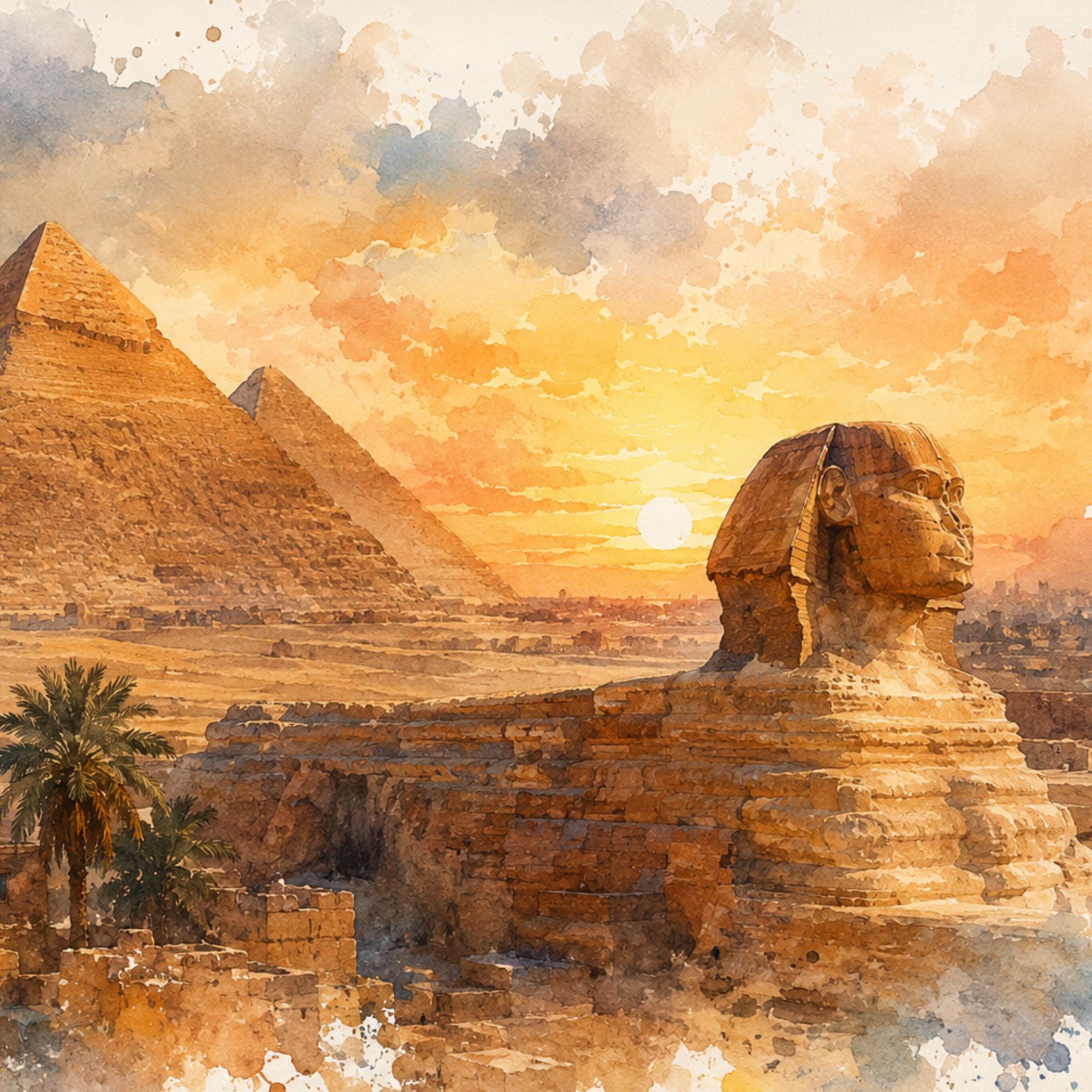 Pyramids of Giza watercolor prints