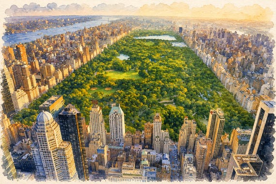Central Park Watercolor Print - New York watercolor art print