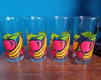 Four Italian Avir Fruit Drinking Glasses, Fruit Juice Glassware, Hiball Glass