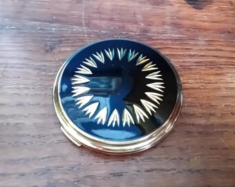 Vintage Stratton Powder Compact: Black Lid, Gold Arrow Design