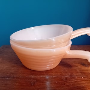 Anchor Hocking Fire King, Oven Ware, Peach Handled Soup Bowls, Lusterware, Mid Century Soup Bowls, 1950s Tableware, Dinnerware, Dining