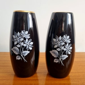 Pair of Black, White and Gold Wade Vases