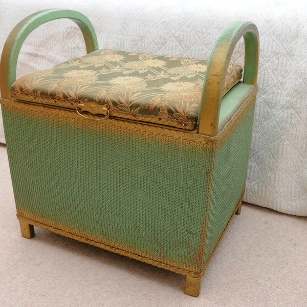 Green and Gold Lloyd Loom Laundry Basket / Shoe Storage Box with seat and handles