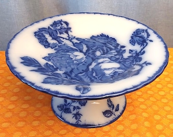 Blakeney Ironstone Staffordshire Ceramic Blue and White Cake Stand