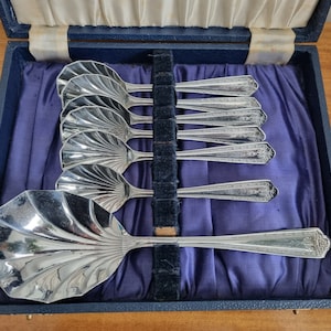 Set of Six Dessert Spoons and Serving Spoon, EPNS Cutlery, Vintage Spoons, Vintage Tableware, Retro Dining, Vintage Dinnerware, Birthday