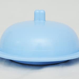 Powder Blue Plastic and Glass Butter Dish