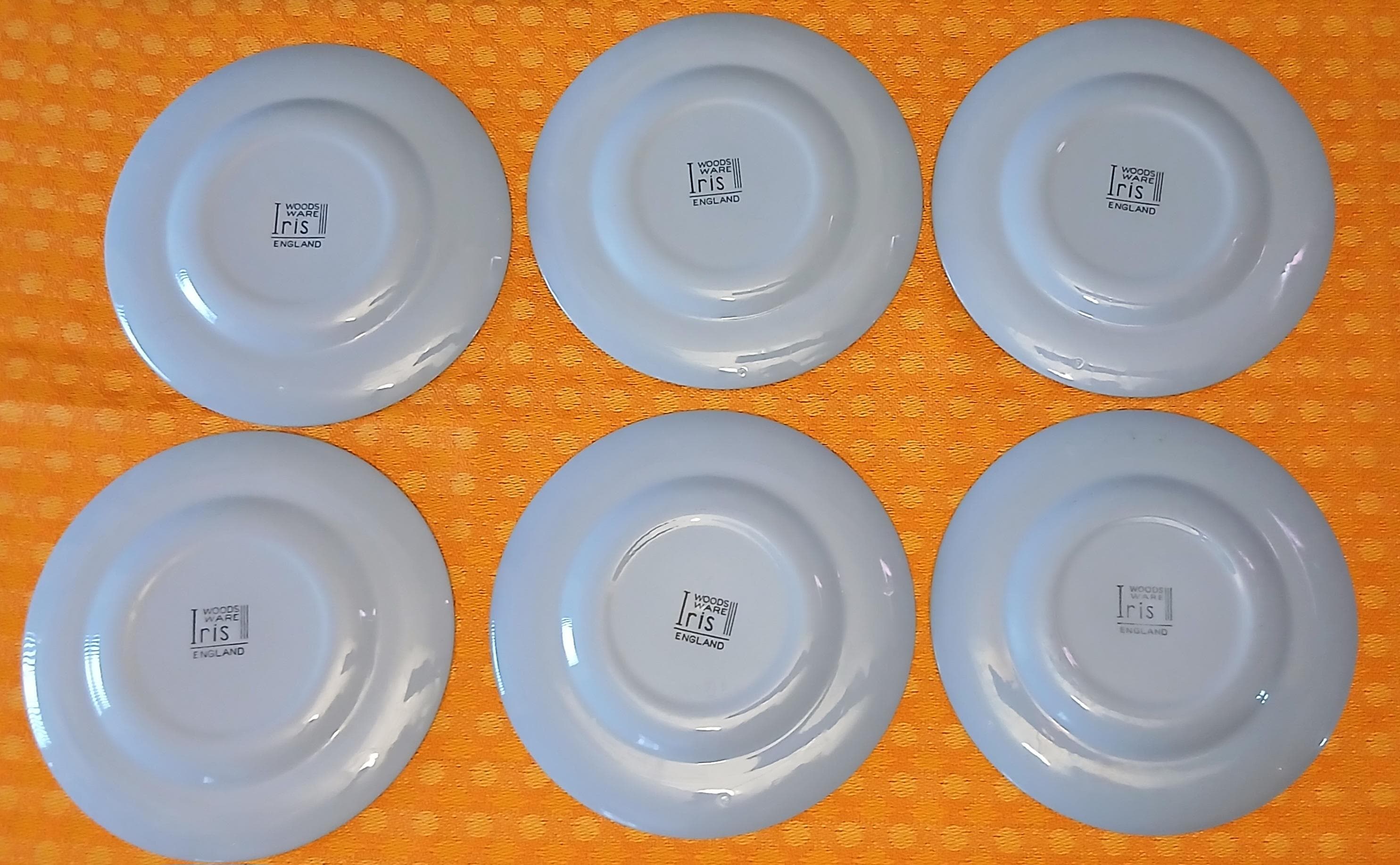 Set of 6 Vintage 1940s Wood's Ware Iris Side Plates, Pastel Blue